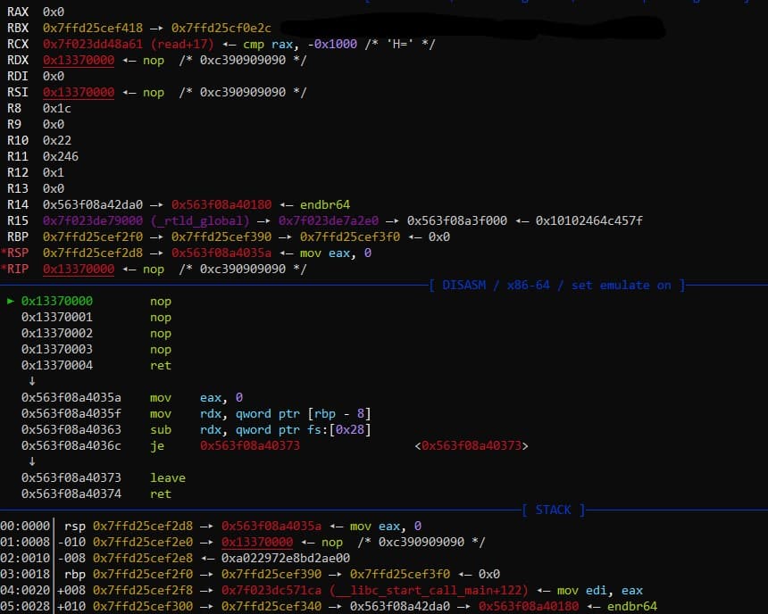 Screenshot of a GDB disassembly