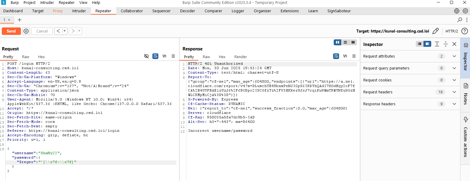 Screenshot of Burp Suite