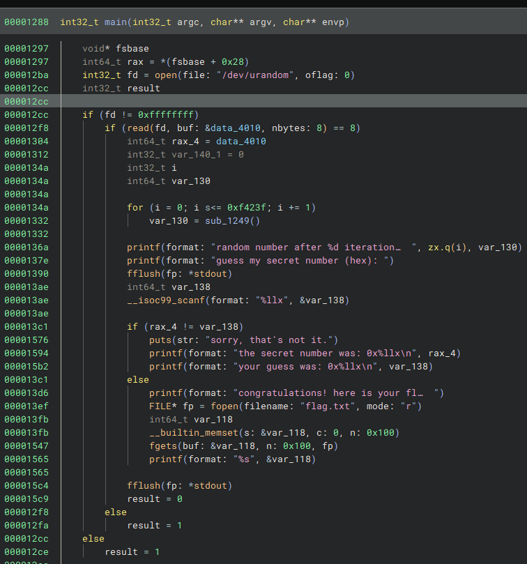 Screenshot of a Binary Ninja decompilation